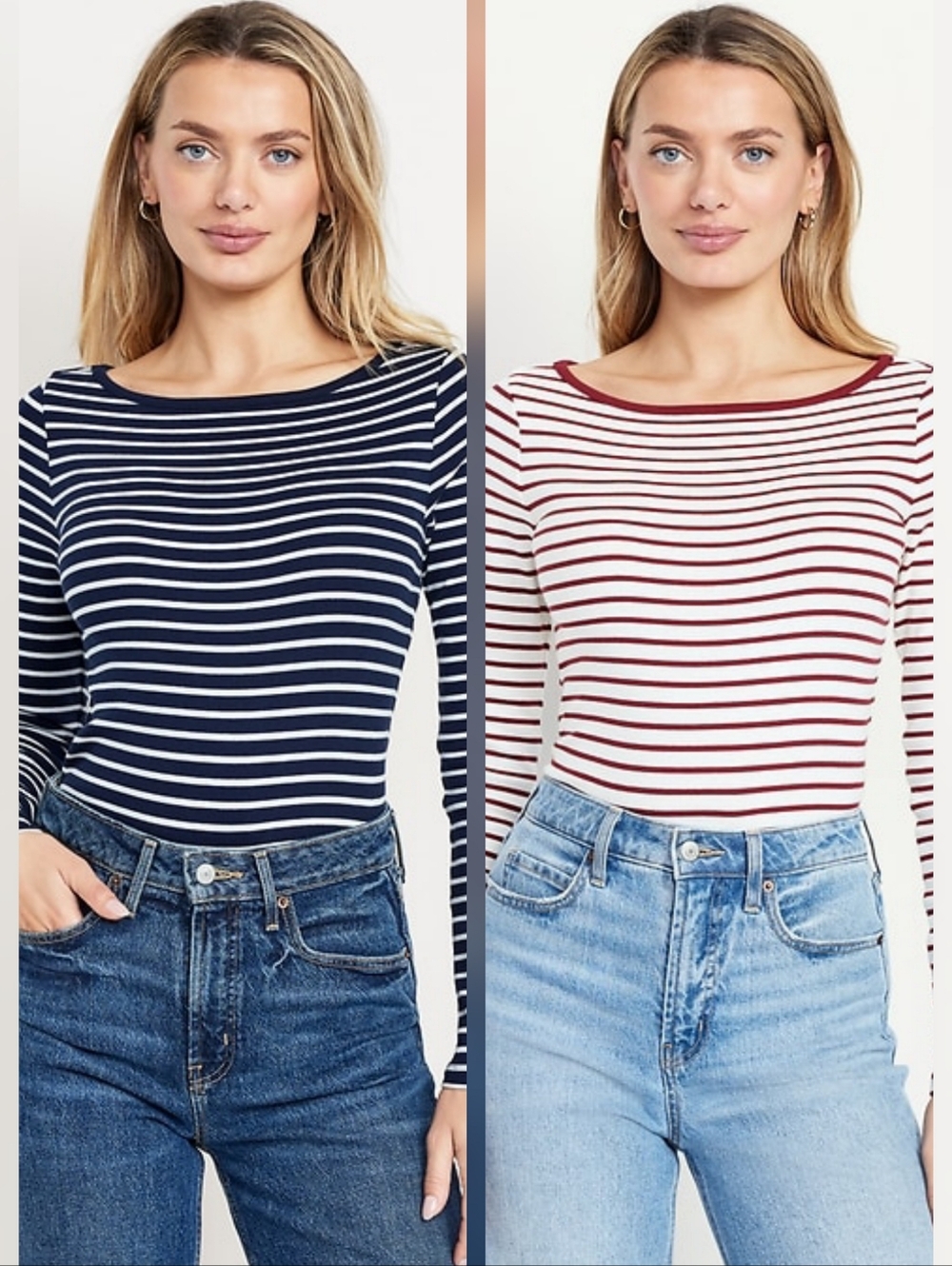 Old Navy Striped Long-Sleeve Boatneck T-Shirt Large